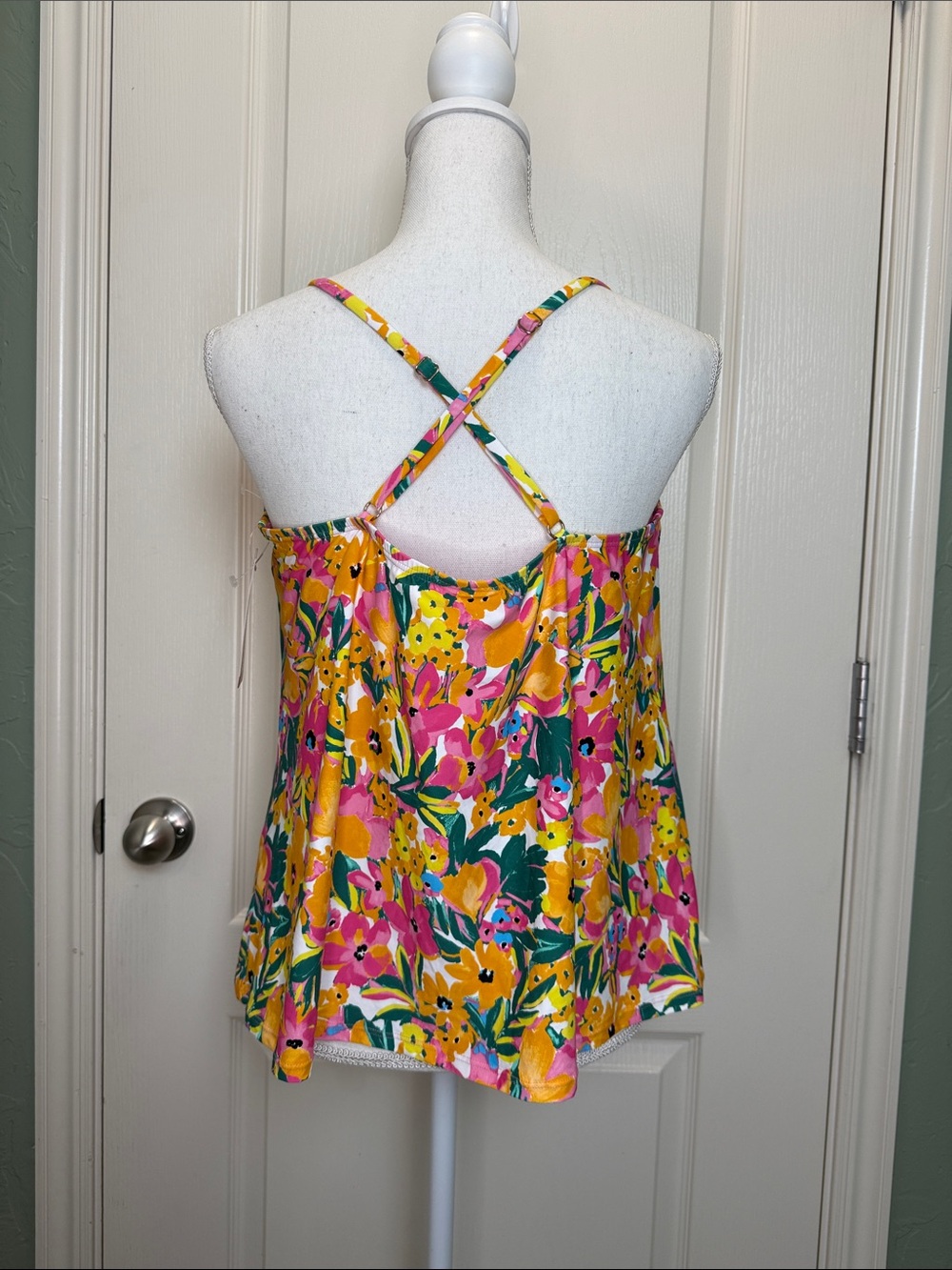 NWT Anne Cole Bright Floral V-Neck Spaghetti Strap Tankini Swim Top sz XL - Picture 2 of 8